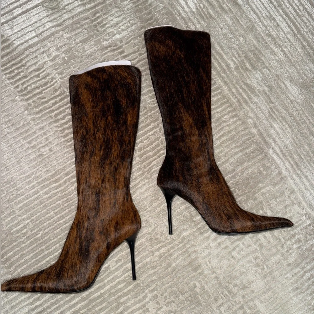 New Jeffrey Campbell Fur-Patterened Heeled Boots - Picture 2 of 6